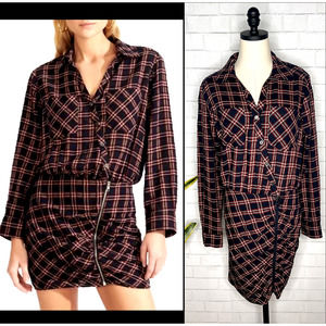 NWT! Veronica Beard Sz 8 Flannel Long Sleeve Asymetrical Karen Dress Red Plaid